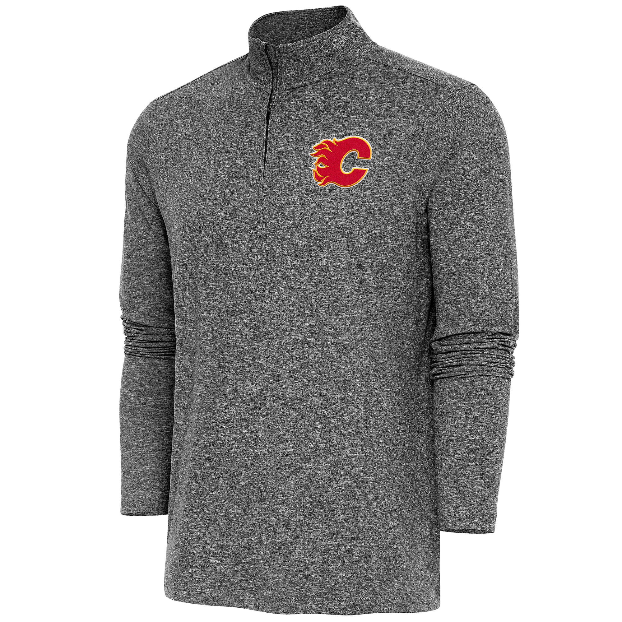 Men's Antigua Heather Black Calgary Flames Hunk Quarter-Zip Pullover Top