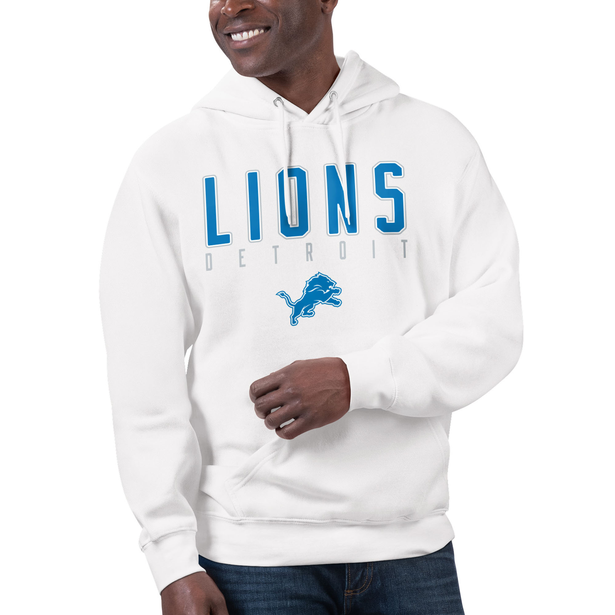 Unisex Starter White Detroit Lions Word Graphic Pullover Hoodie - Image 4