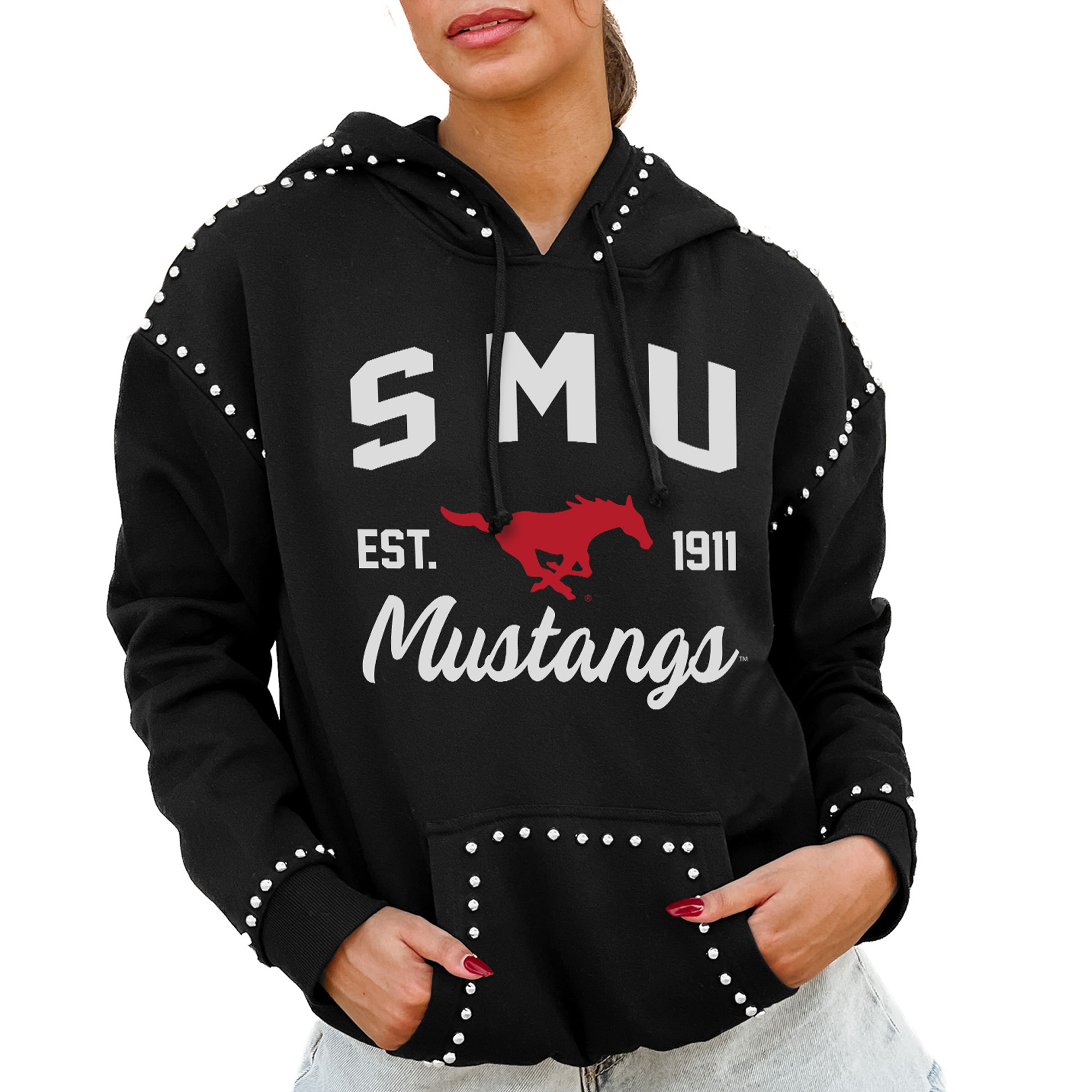 Women's Gameday Couture Black SMU Mustangs Studded Pullover Hoodie
