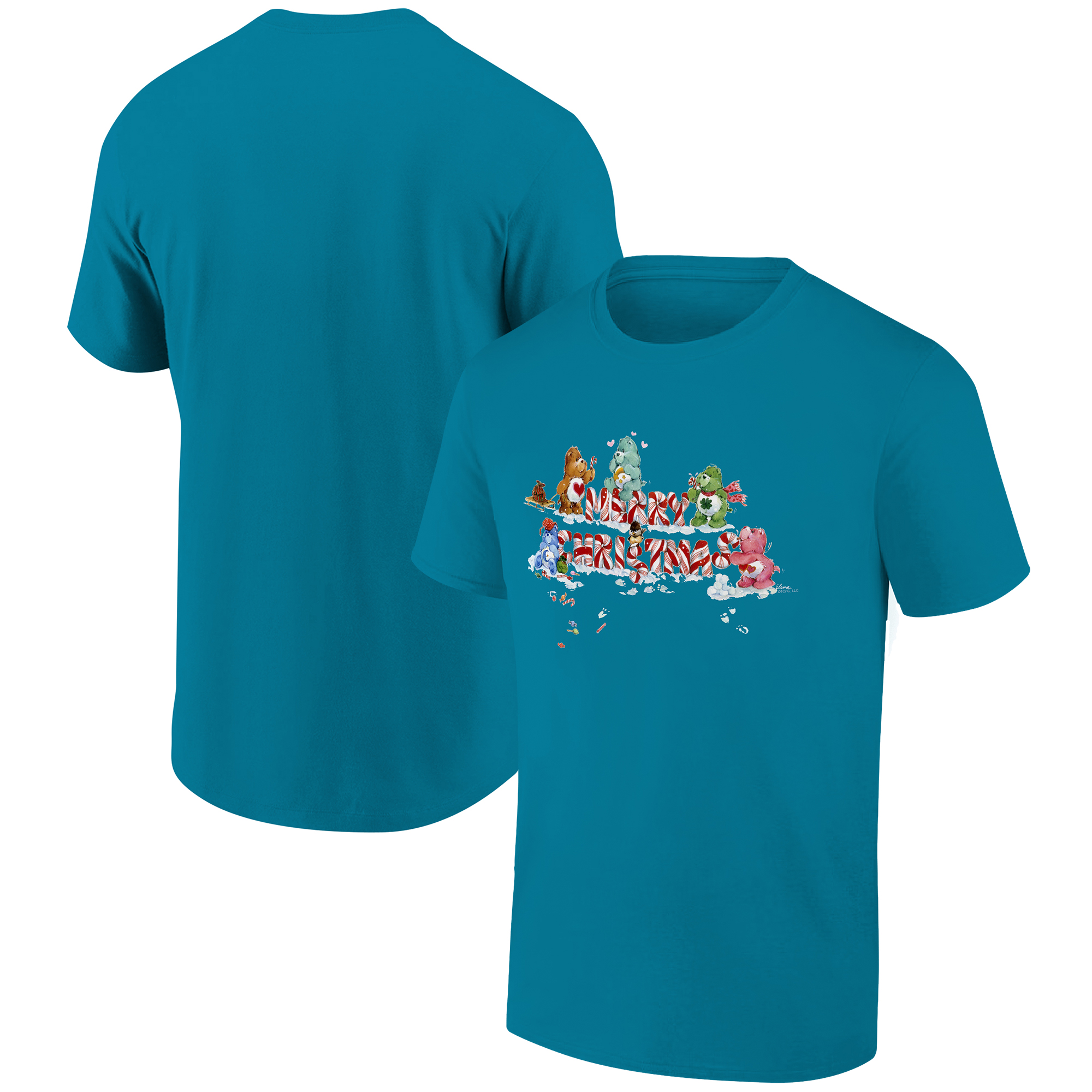 Men's Ripple Junction Turquoise Care Bears Candy Cane Holiday Graphic T-Shirt - Image 2