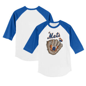 Infant Tiny Turnip White/Royal New York Mets Butterfly Glove 3/4-Sleeve Raglan T-Shirt