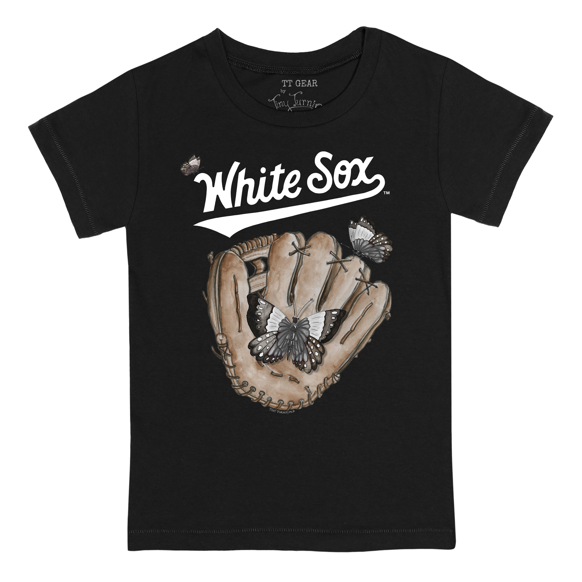 Toddler Tiny Turnip Black Chicago White Sox Butterfly Glove T-Shirt - Image 6