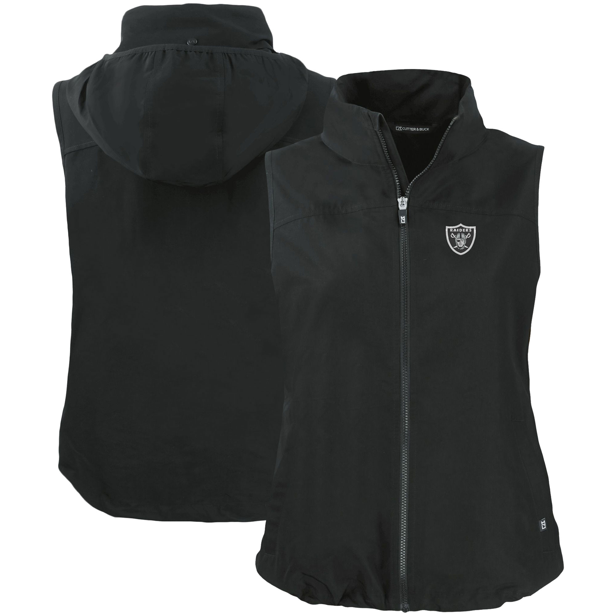 Women's Cutter & Buck Black Las Vegas Raiders Primary Mark Charter Eco Full-Zip Vest