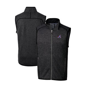 Men's Cutter & Buck Heather Charcoal Atlanta Braves City Connect Big & Tall Mainsail Sweater-Knit Full-Zip Vest