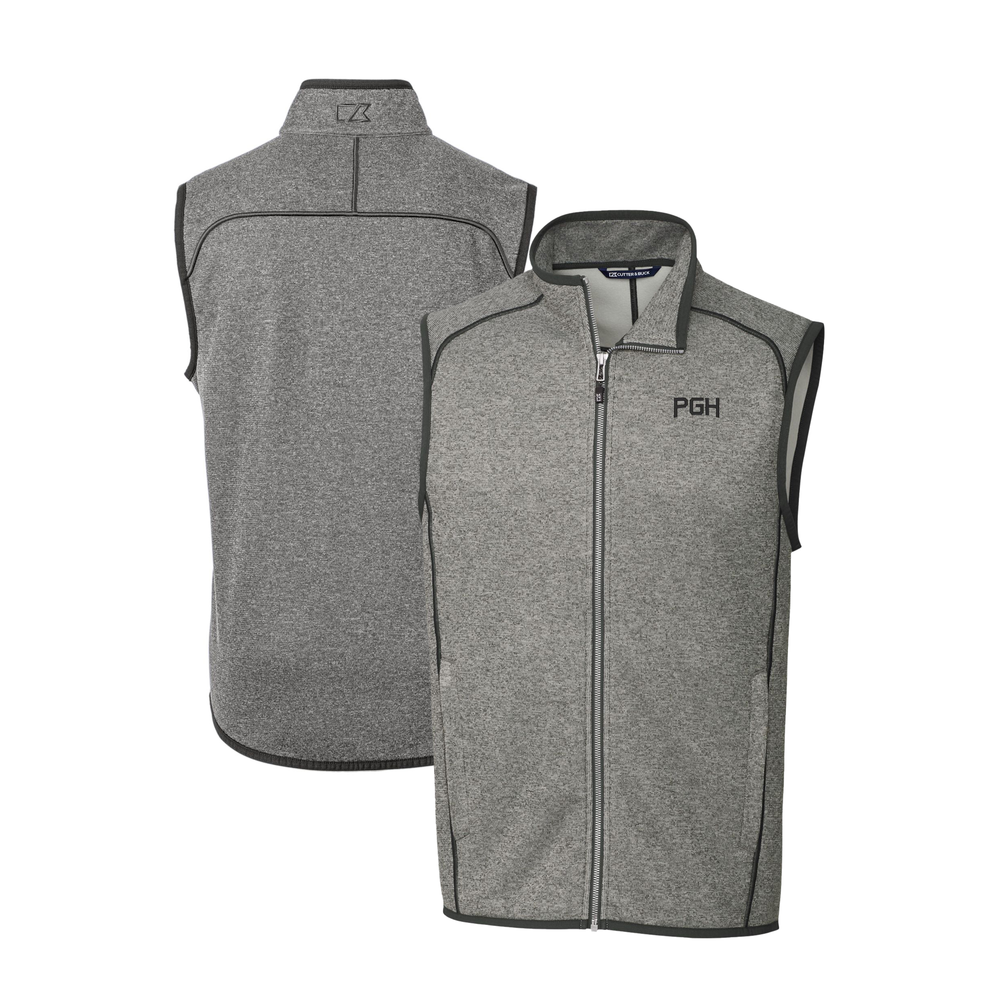 Men's Cutter & Buck Heather Gray Pittsburgh Pirates City Connect Big & Tall Mainsail Sweater-Knit Full-Zip Vest - Image 2