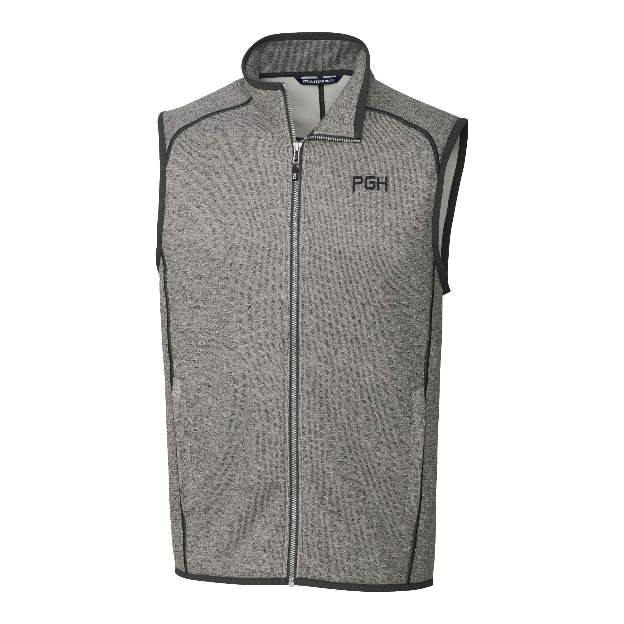 Men's Cutter & Buck Heather Gray Pittsburgh Pirates City Connect Big & Tall Mainsail Sweater-Knit Full-Zip Vest - Image 6