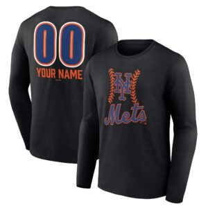Men's  Black New York Mets Personalized Name & Number Fastball Long Sleeve T-Shirt