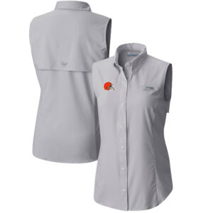 Women's Columbia  Gray Cleveland Browns PFG Tamiami Omni-Shade Sleeveless Button-Up Shirt