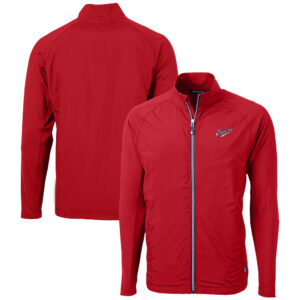 Men's Cutter & Buck  Red Dayton Flyers Vault Adapt Eco Knit Hybrid Recycled Mens Full Zip Jacket