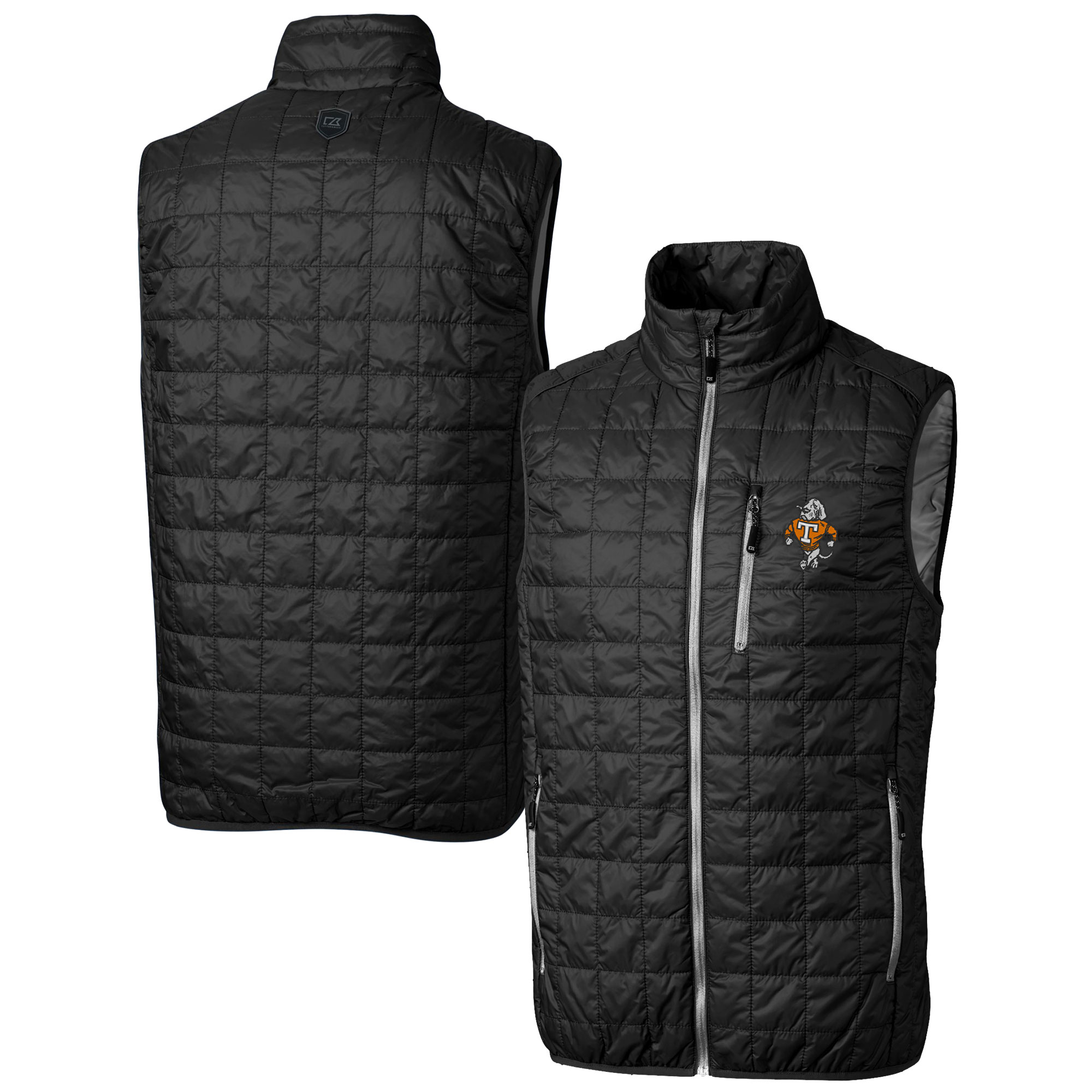 Men's Cutter & Buck Black Tennessee Volunteers Vault Rainier PrimaLoft Eco Insulated Full-Zip Puffer Vest