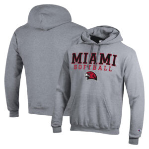 Men's Champion  Gray Miami University RedHawks Stack Logo Softball Powerblend Pullover Hoodie