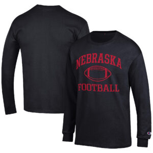Men's Champion Black Nebraska Huskers Football Icon Long Sleeve T-Shirt