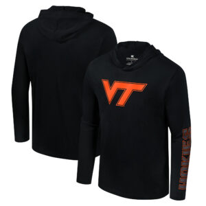 Men's Colosseum Black Virginia Tech Hokies Color Pop Active Blend 2-Hit Long Sleeve Hooded T-Shirt