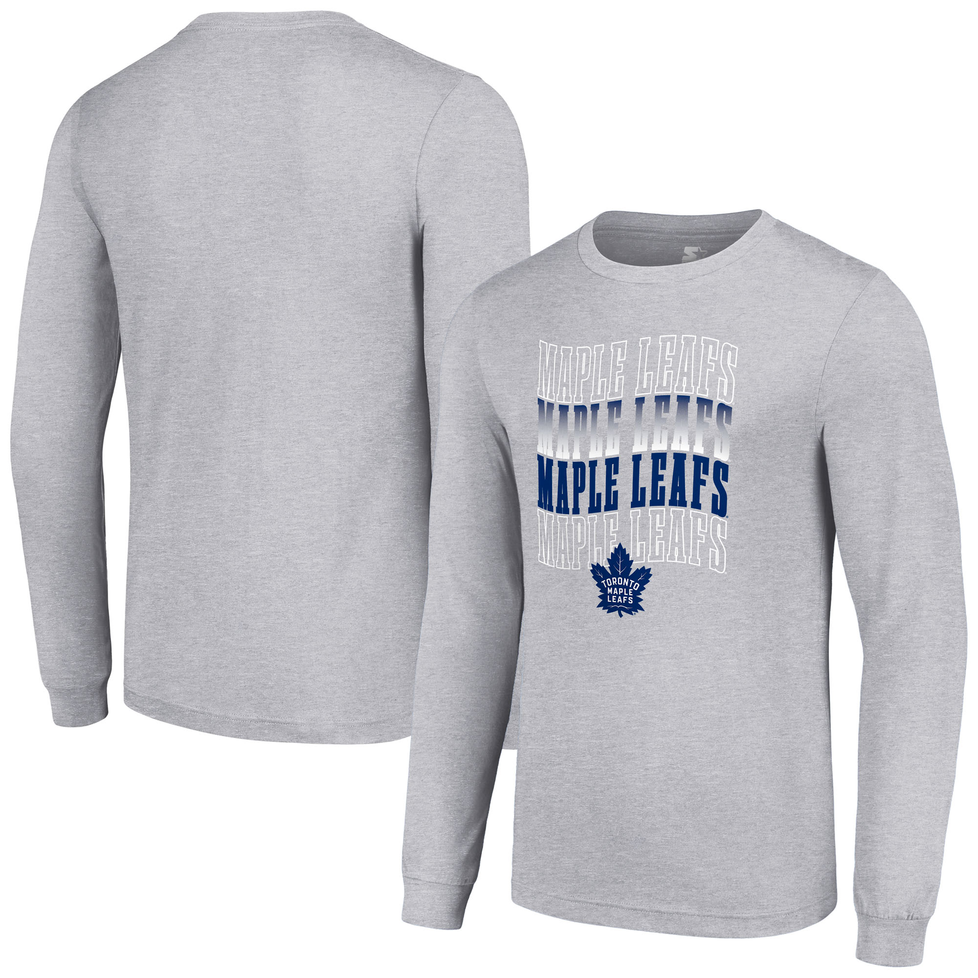 Men's Starter Heather Gray Toronto Maple Leafs Four Team Name Logo Long Sleeve Graphic T-Shirt