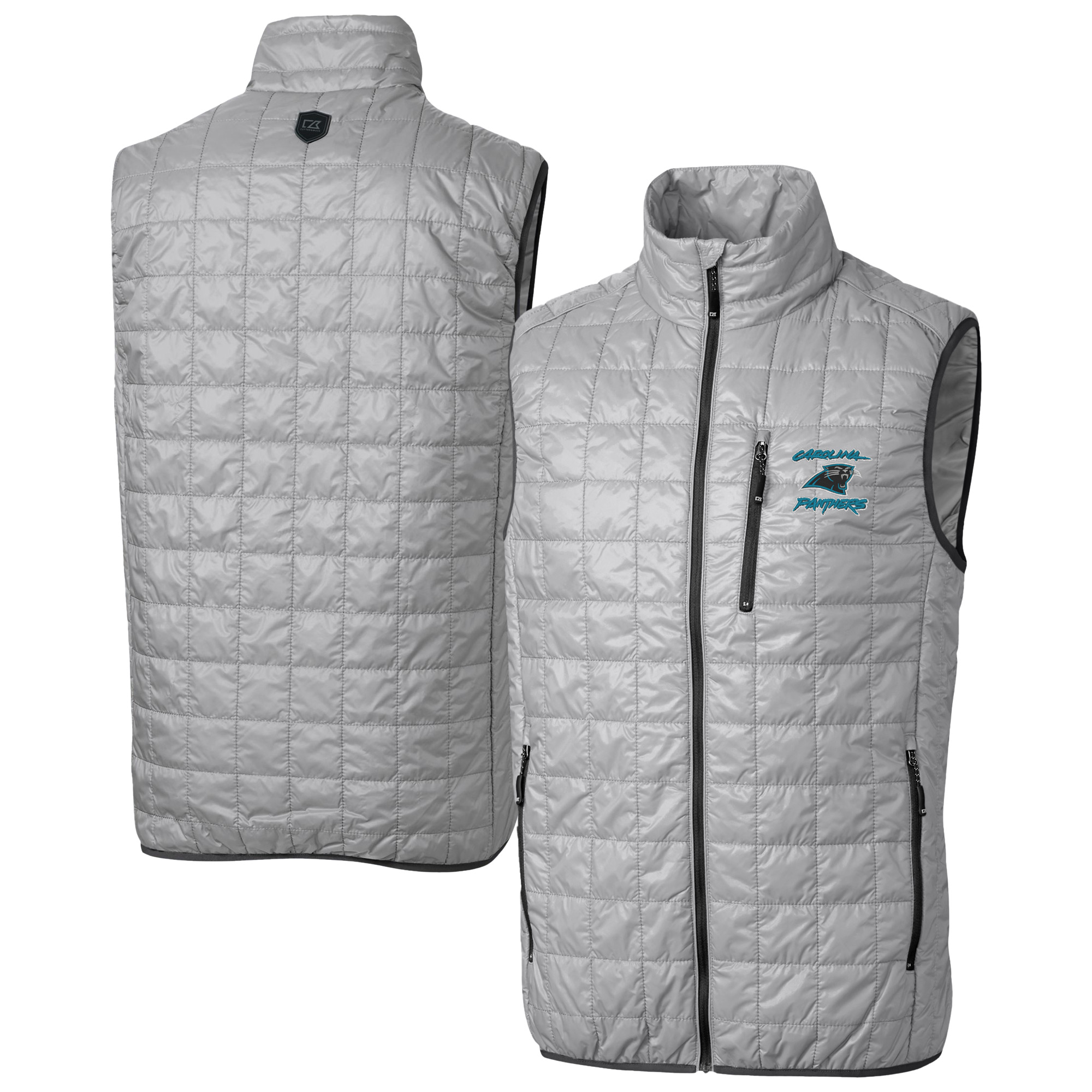 Men's Cutter & Buck Gray Carolina Panthers Rainier PrimaLoft Eco Insulated Full-Zip Puffer Vest