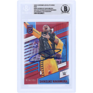 Shinsuke Nakamura WWE Autographed 2022 Panini Chronicles Elite Red #244 #/199 Beckett Fanatics Witnessed Authenticated Card
