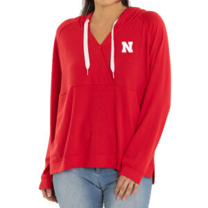 Women's Scarlet Nebraska Huskers Christine Cross Front Tri-Blend Pullover Hoodie