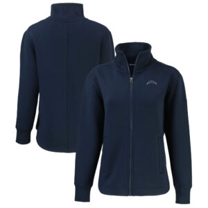 Women's Cutter & Buck Navy Los Angeles Chargers Roam Eco Full-Zip Tri-Blend Recycled Jacket