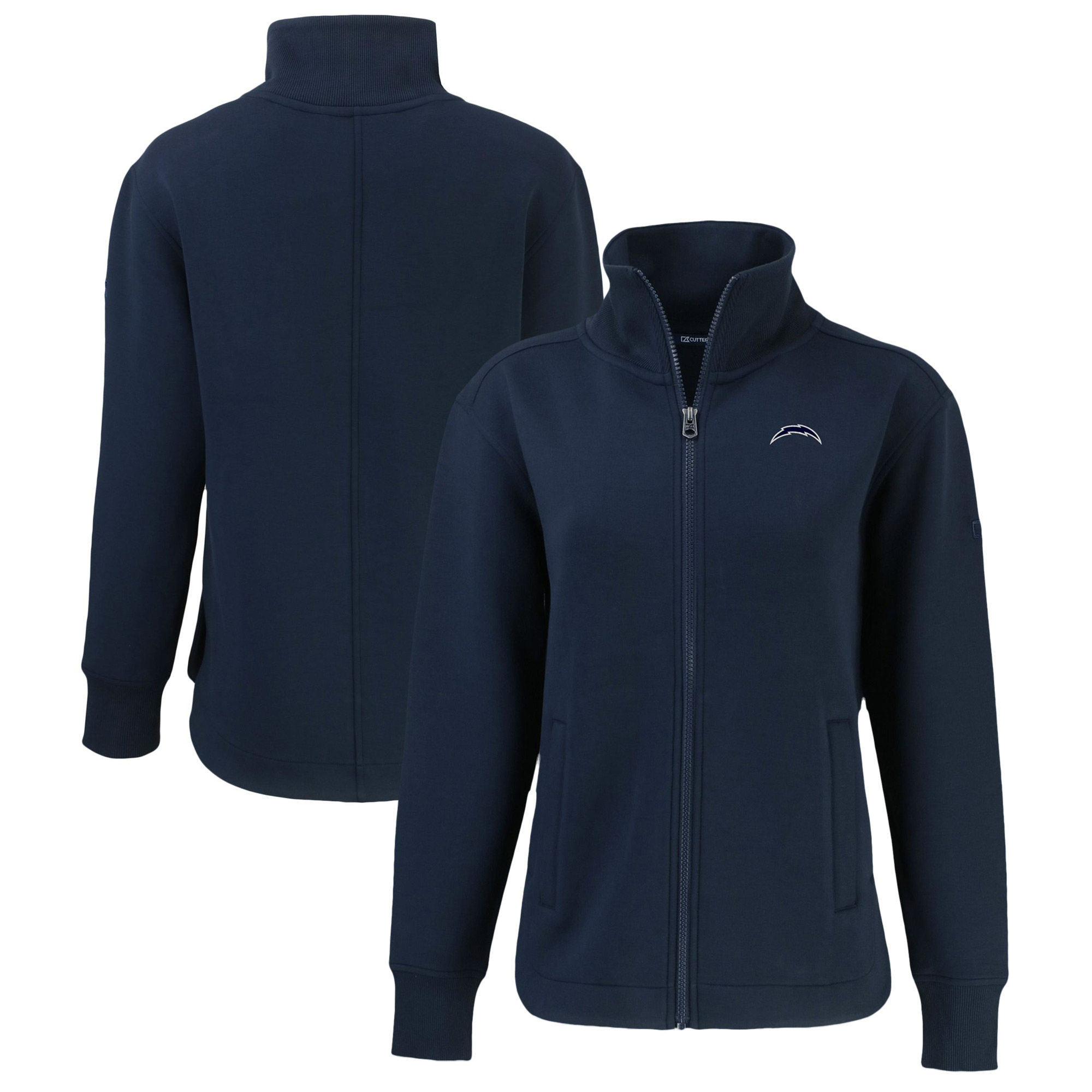 Women's Cutter & Buck Navy Los Angeles Chargers Roam Eco Full-Zip Tri-Blend Recycled Jacket