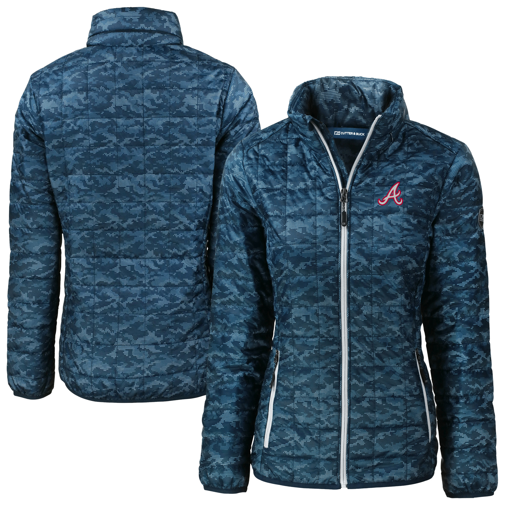 Women's Cutter & Buck Navy Atlanta Braves Rainier PrimaLoft Eco Insulated Full-Zip Puffer Jacket