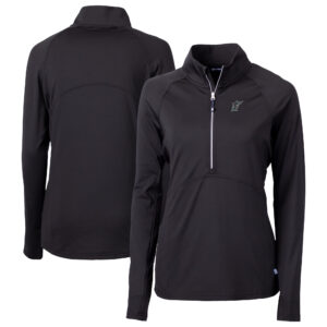 Women's Cutter & Buck Black Florida Marlins Cooperstown Collection DryTec Adapt Eco Knit Stretch Recycled Raglan Half-Zip Top