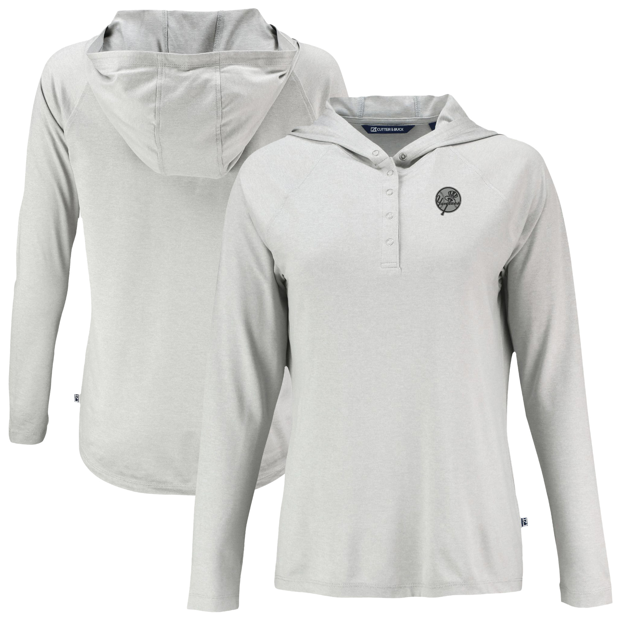 Women's Cutter & Buck Gray New York Yankees Coastline Epic Comfort Eco Recycled Raglan Long Sleeve Hoodie T-Shirt