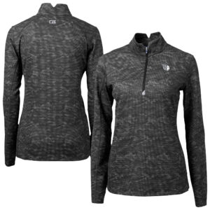 Women's Cutter & Buck Black Cleveland Guardians Traverse Camo Print Stretch Quarter-Zip Pullover Top