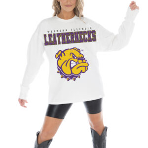 Women's Gameday Couture White Western Illinois Leathernecks Big Goals Oversized Long Sleeve T-Shirt