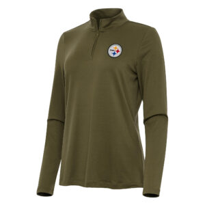 Women's Antigua  Olive Pittsburgh Steelers Reprocess Quarter-Zip Top