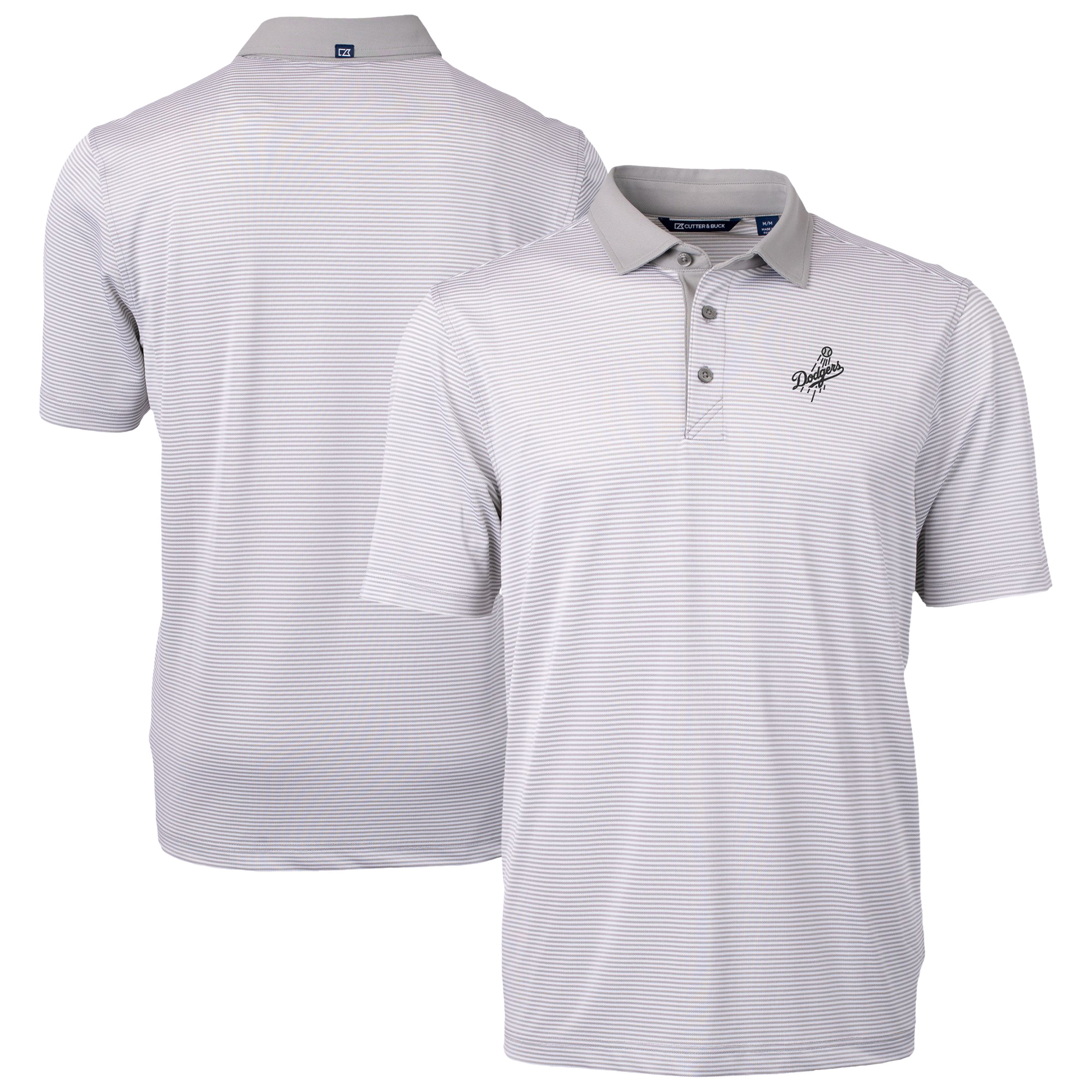 Men's Cutter & Buck Gray Los Angeles Dodgers Virtue Eco Pique Micro Stripe Recycled Polo