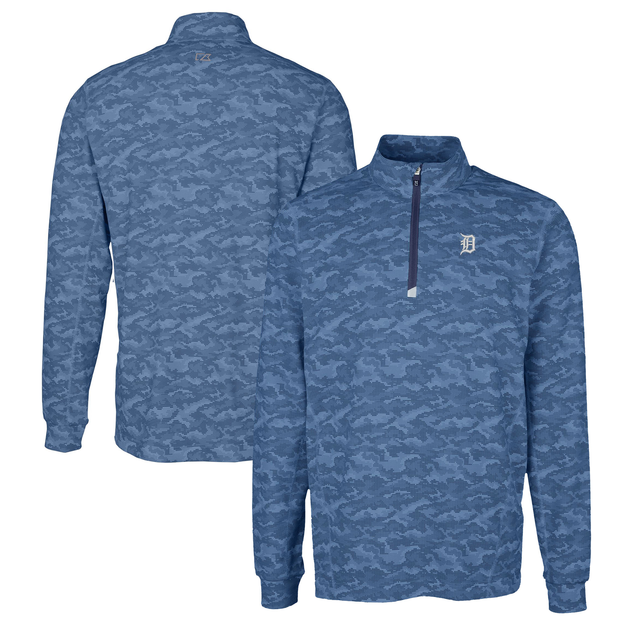 Men's Cutter & Buck Navy Detroit Tigers Big & Tall Traverse Eco Camo Tri-Blend DryTec Quarter-Zip Jacket - Image 2