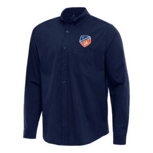 Men's Antigua Navy FC Cincinnati Flight Woven Tri-Blend Long Sleeve Button-Down Shirt