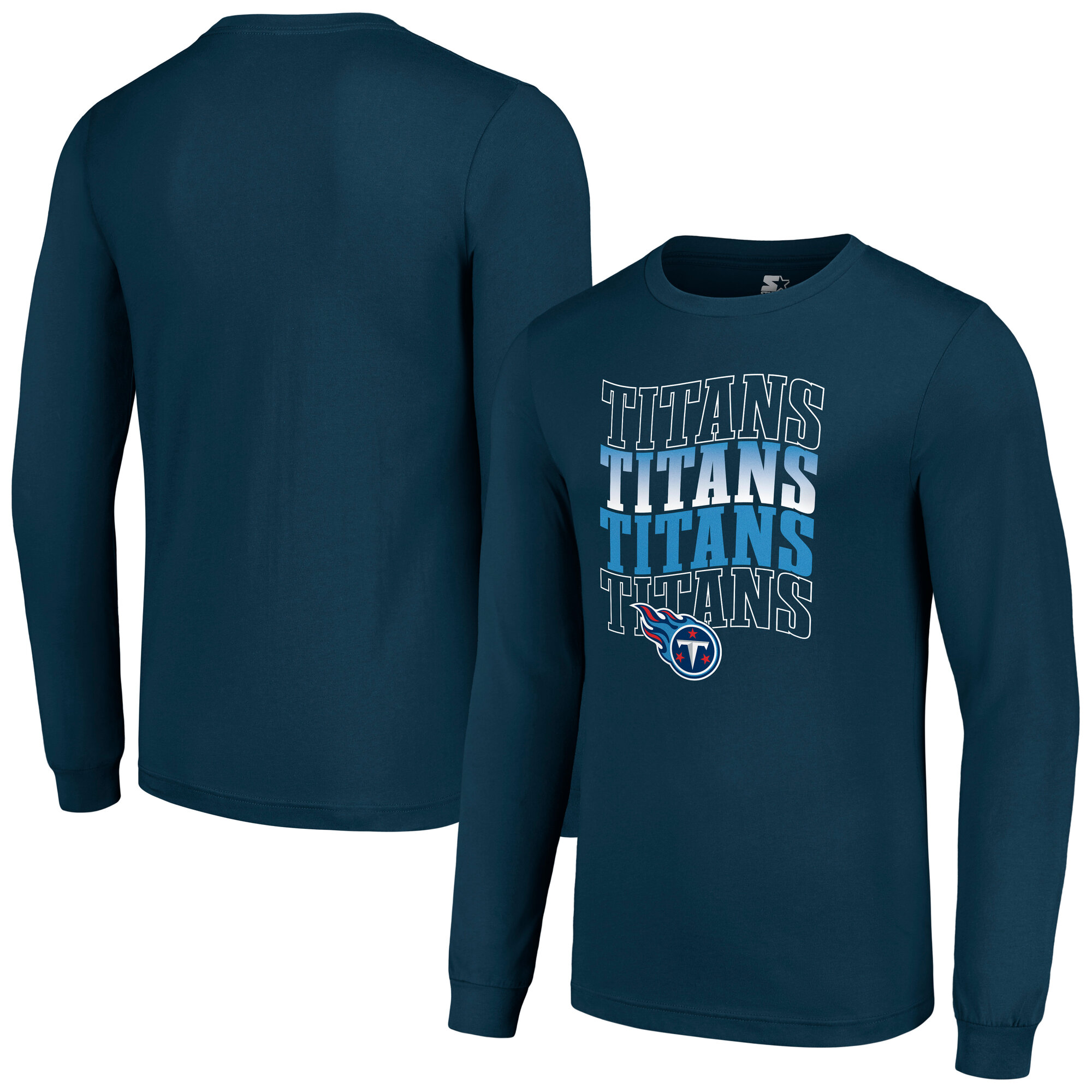 Men's Starter Navy Tennessee Titans Team Name Graphic Long Sleeve T-Shirt