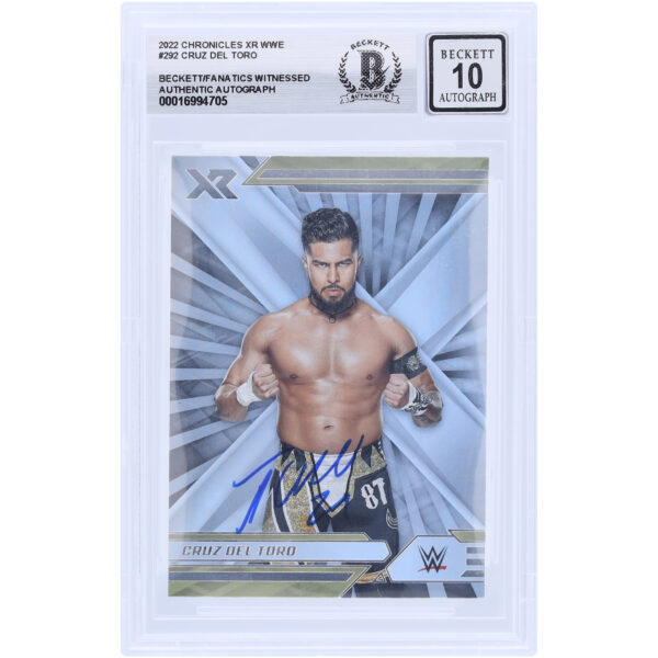 Cruz Del Toro WWE Autographed 2022 Panini Chronicles XR #292 Beckett Fanatics Witnessed Authenticated 10 Card