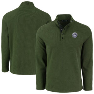 Men's Cutter & Buck Green New York Mets Hunts Point Eco Textured Fleece Recycled Half-Snap Sweatshirt