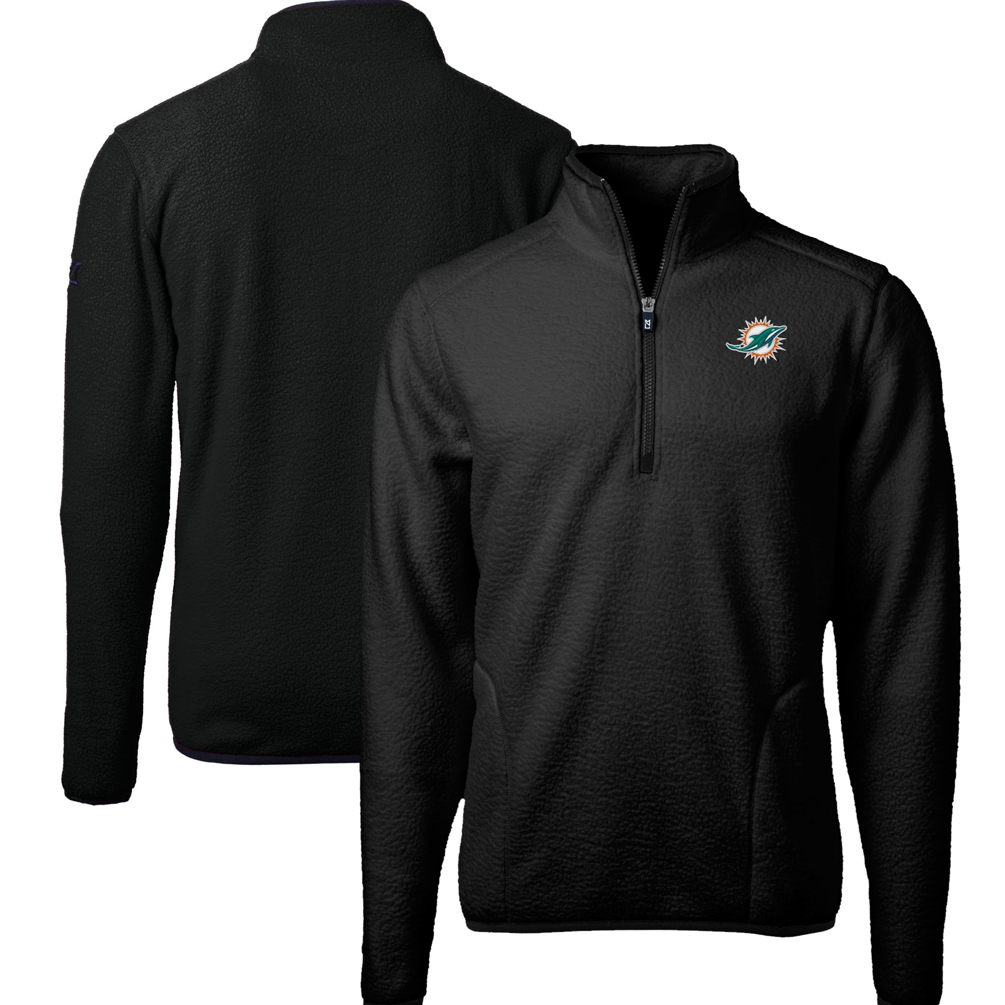 Men's Cutter & Buck Black Miami Dolphins Big & Tall Cascade Eco Fleece Quarter-Zip Jacket