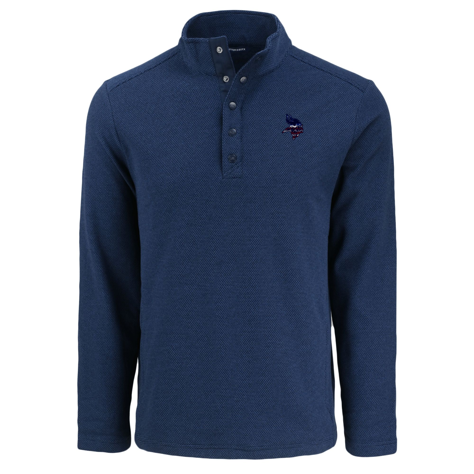 Men's Cutter & Buck Navy Minnesota Vikings Hunts Point Eco Textured Fleece Recycled Half-Snap Sweatshirt - Image 6