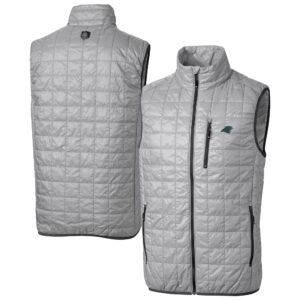 Men's Cutter & Buck Gray Carolina Panthers Big & Tall Rainier PrimaLoft® Eco Insulated Full-Zip Puffer Vest