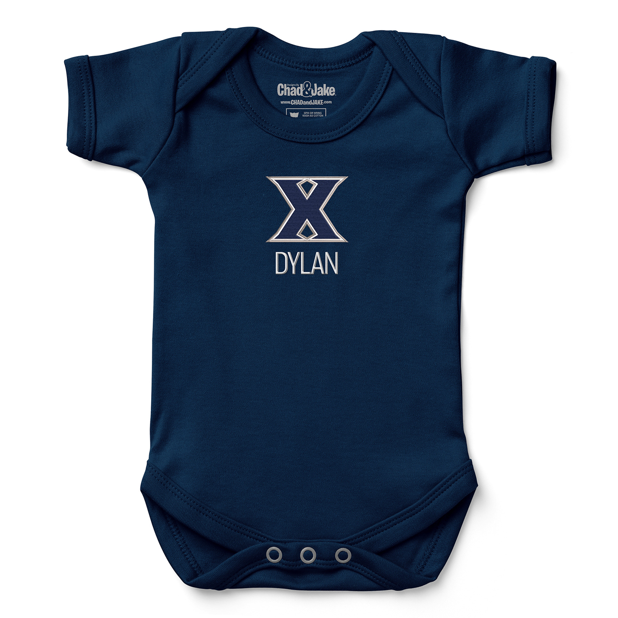 Newborn & Infant Chad & Jake Navy Xavier Musketeers Personalized Team Logo Bodysuit