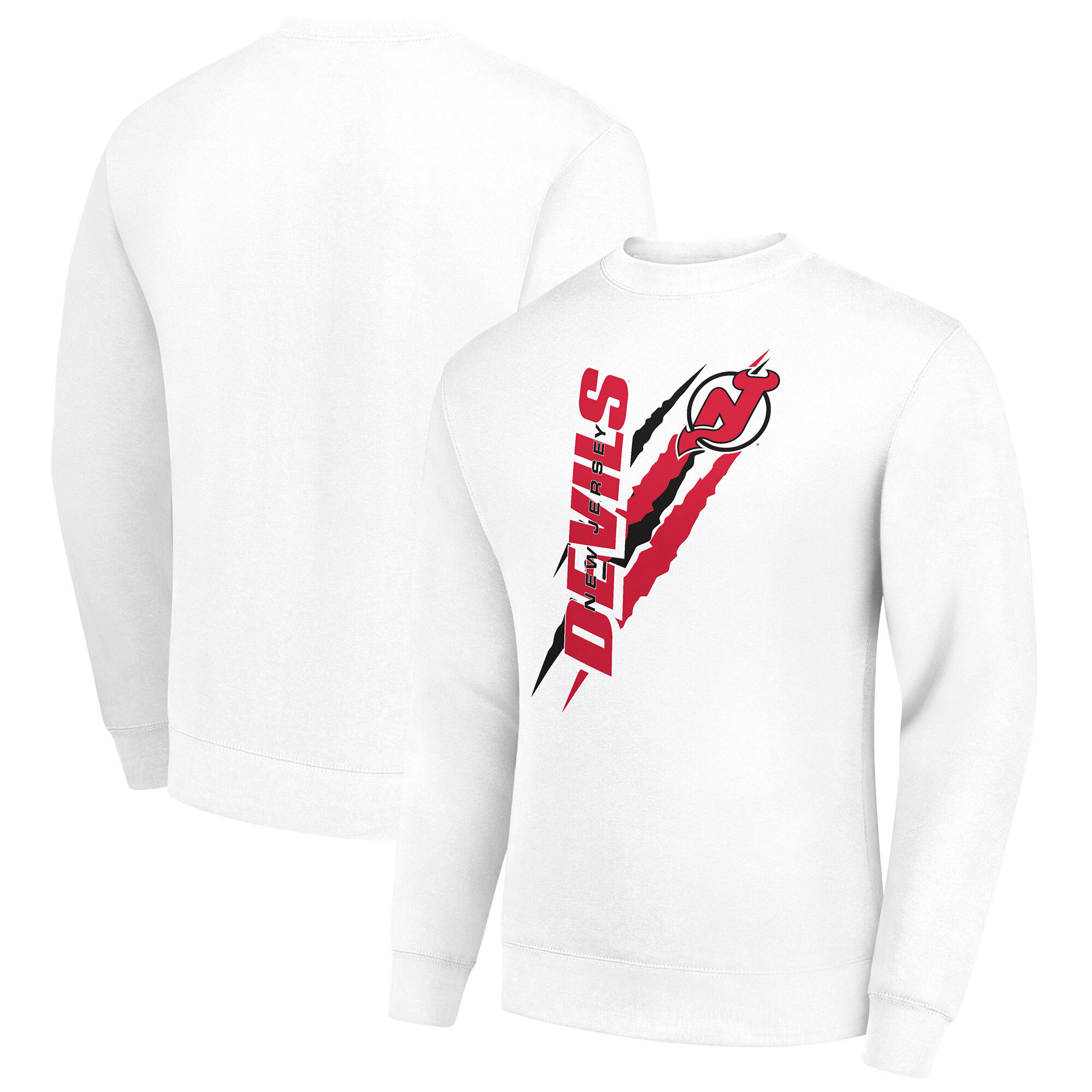 Men's Starter White New Jersey Devils Color Scratch Pullover Sweatshirt