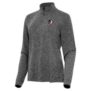 Women's Antigua  Heather Black Florida State Seminoles Mentor Long Sleeve Quarter-Zip Mock Polo