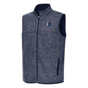 Men's Antigua Heather Navy Dallas Mavericks Fortune Full-Zip Vest