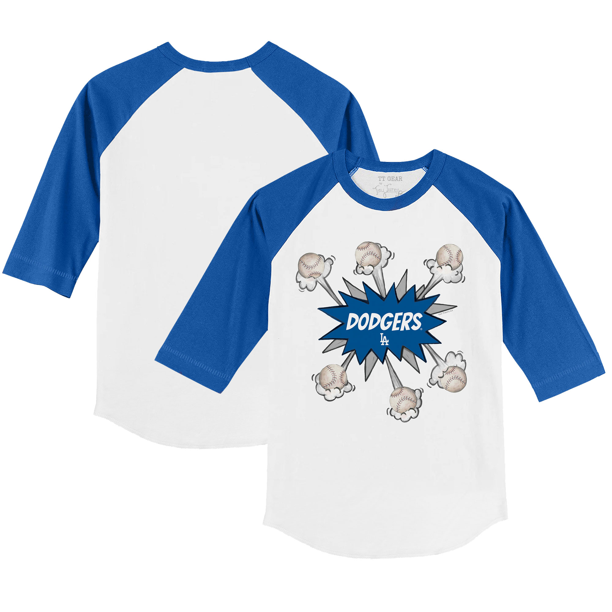 Toddler Tiny Turnip White/Royal Los Angeles Dodgers Baseball Pow 3/4-Sleeve Raglan T-Shirt