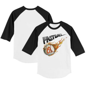Youth Tiny Turnip White/Black Baltimore Orioles Fastball 3/4-Sleeve Raglan T-Shirt