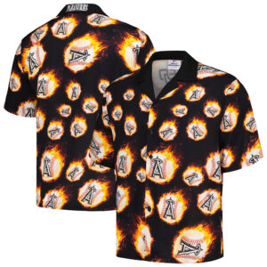 Men's PLEASURES  Black Los Angeles Angels Flame Fireball Button-Up Shirt