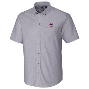 Chicago Cubs Cutter & Buck Short Sleeve Stretch Oxford Button-Down Shirt - Charcoal