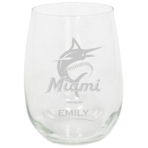 Miami Marlins 15oz. Personalized Stemless Etched Glass Tumbler