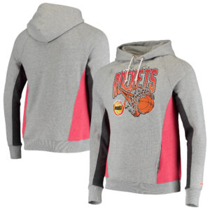 Men's Homage Gray/Red Houston Rockets On Fire Tri-Blend Pullover Hoodie