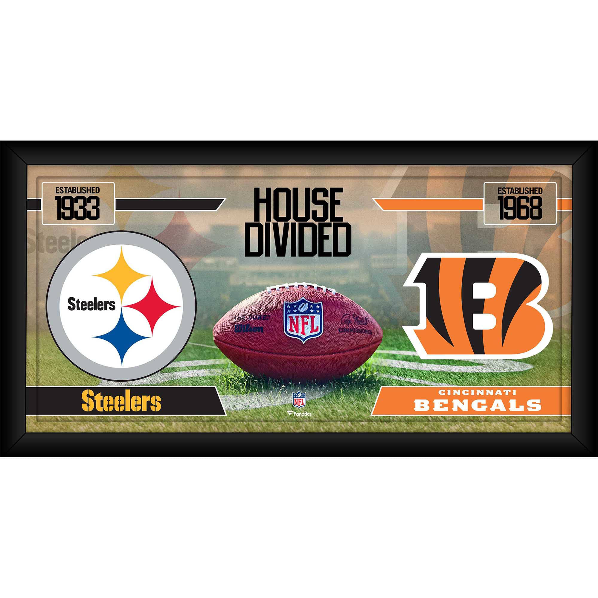 Pittsburgh Steelers vs. Cincinnati Bengals Framed 10" x 20" House Divided Football Collage