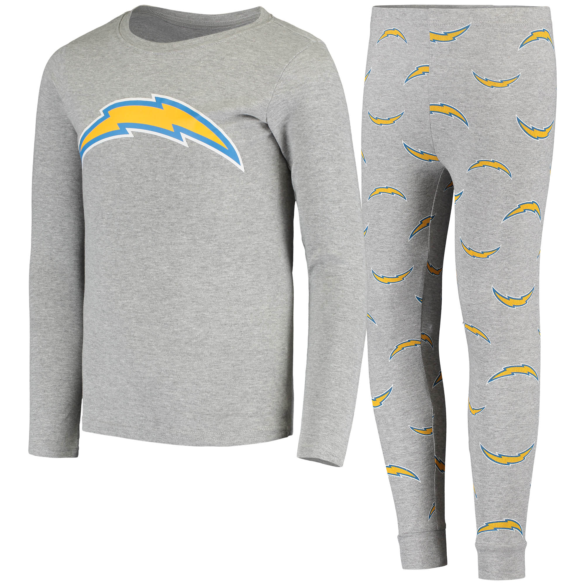 Youth Gray Los Angeles Chargers Long Sleeve T-Shirt & Pants Sleep Set - Image 2
